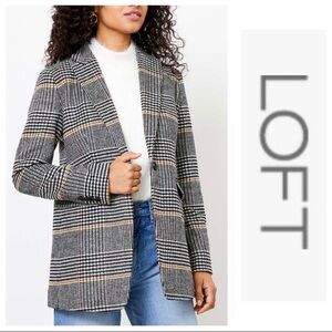 LOFT Women's Black, White, and Tan Checkered Blazer/Jacket